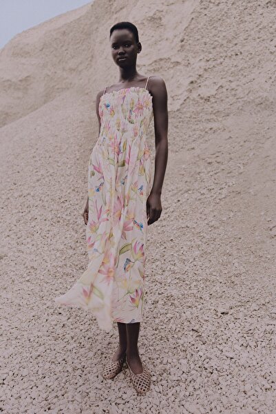 H&M Korsajı Büzgülü ve Askılı Elbise