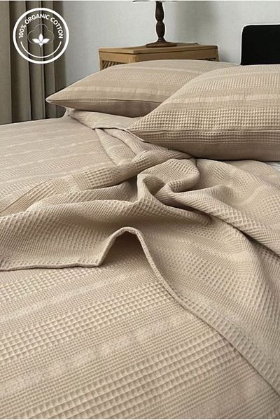 VESSİNOHOME 100% Cotton Border Pique Set (1 Pi̇ke, 2 Pillow Cases), Anti-Sweat, Stylish Design