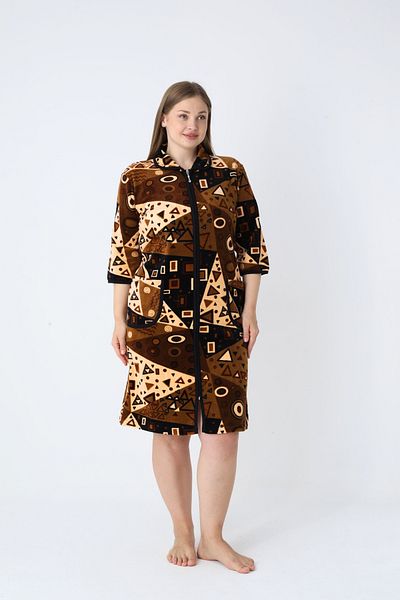ROMEO LİFE Women's Plus Size Cotton Blend Velvet Zipper Dress 1125