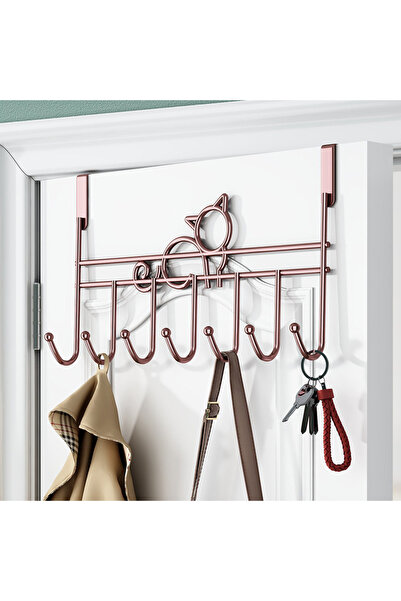QGC Door-mounted hanger with 7 hooks, cat-shaped bronze, 41.3x22.5cm
