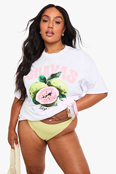 The Champ Clothing Plus Size Women's T-Shirt 100% Cotton White Oversize Guava Fruit Printed Summer