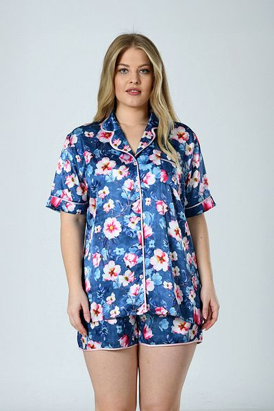 nisaNCa Plus Size Satin Shorts Pajamas- Luxury Boxed Satin Shirt Shorts Pajama Set – Lace Sleeves