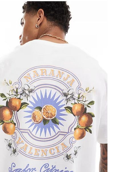 The Champ Clothing Ανδρικό μπλουζάκι μεγάλου μεγέθους 100% βαμβακερό λευκό oversize εμπριμέ εσπεριδοειδών καλοκαίρι