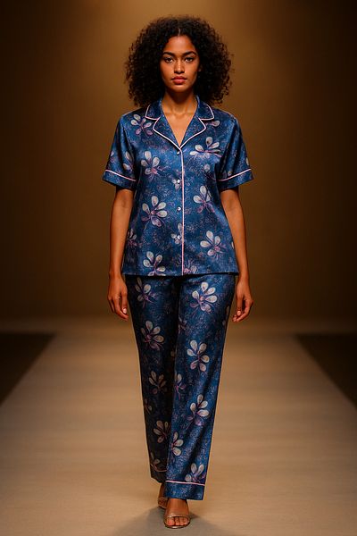 nisaNCa Set de pijamale pentru femei din satin premium de mărime mare, cu detaliu din dantelă, cutie cadou