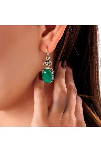 Atelier LEO Handmade Jewellery Kösem Sultan Root Green Earrings Necklace Set Copper Hand Made Zircon Stone No Tarnishing Women's Jewelry Set