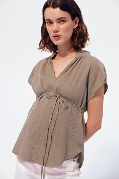 H&M MAMA Kuşaklı Muslin Bluz