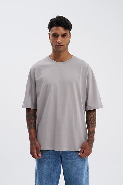 Machinist Tricou de bază din bumbac supradimensionat gri deschis pentru bărbați