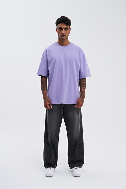 Machinist Erkek Basic Super Pamuklu Oversize Lila Tişört