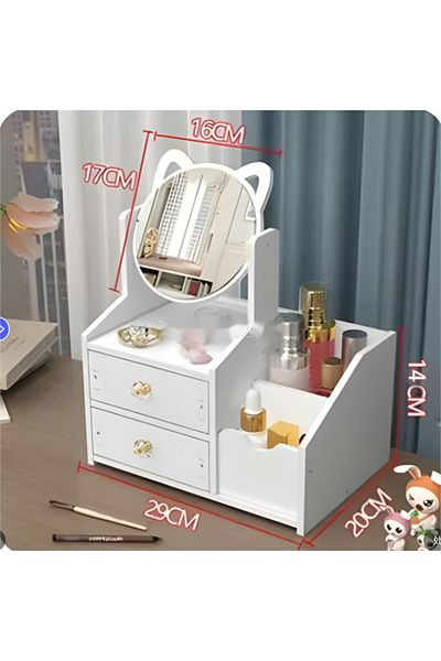 QGC Organizer for Cosmetics, Makeup with Drawers, Bathroom Counter Organizer with Mirror, White, 0177
