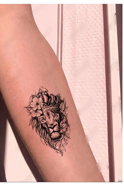 petit bijou BearPear Aslan Dövmesi, Kral Tacı Geçici Dövme, Unisex Aslan Tattoo