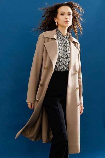 Ekol Women's Buttoned Belted Trench Coat 7007 Camel