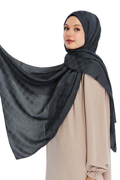 Altobeh Monogram Checkerboard Pattern Shawl - Anthracite