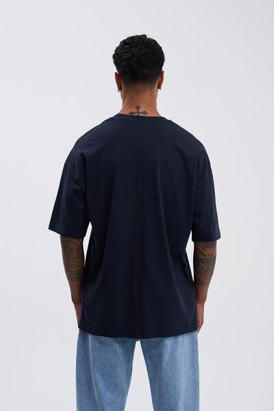 Machinist Erkek Basic Super Pamuklu Oversize Lacivert Tişört