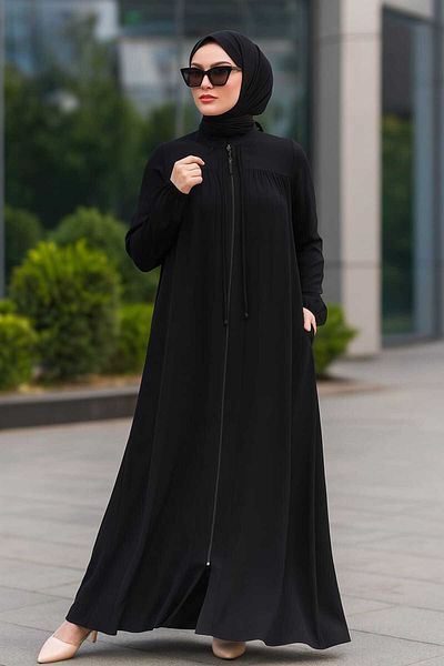 Neva Style Μαύρο Hijab Ferace με φερμουάρ 45290S