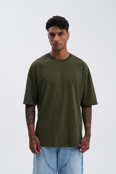 Machinist Men's Basic Super Cotton Oversize Dark Khaki T-Shirt