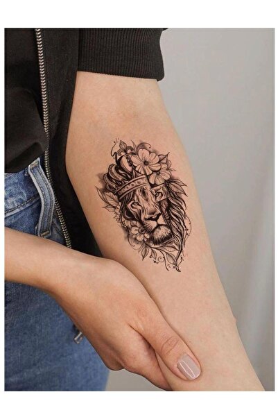 petit bijou BearPear Aslan Dövmesi, Kral Tacı Geçici Dövme, Unisex Aslan Tattoo