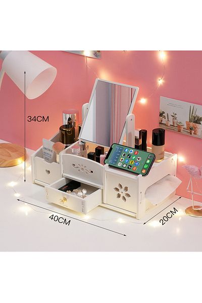 QGC Large Double Compartment Countertop Cosmetic Organizer with Mirror