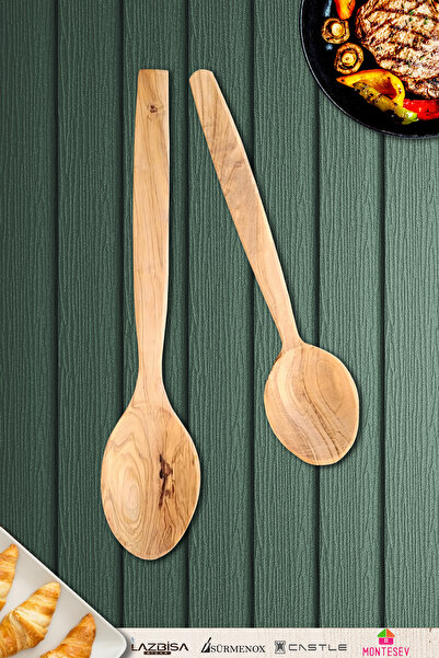 MONTESEV Zeytin Ağacı Ahşap Tahta Kaşık Seti 2 Parça ( Zeytin Ağacı ) Ağaç Kaşık