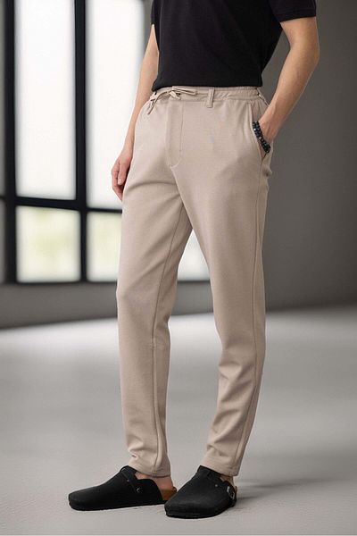 Valiberta Beige Premium Oxford Knitted Men's Trousers - Double Leg