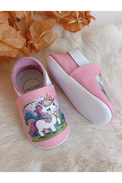 Hodore Noxi Unicorn Printed Genuine Leather Baby Booties Moccasins