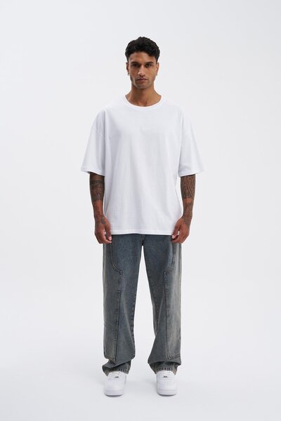 Machinist Erkek Basic Super Pamuklu Oversize Beyaz Tişört
