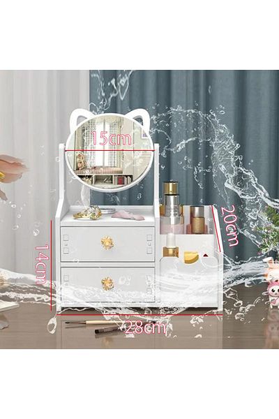 QGC Organizer for Cosmetics, Makeup with Drawers, Bathroom Counter Organizer with Mirror, White, 0177