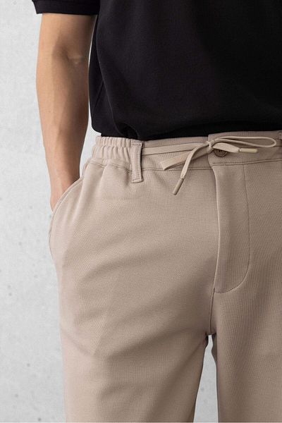 Valiberta Beige Premium Oxford Knitted Men's Trousers - Double Leg