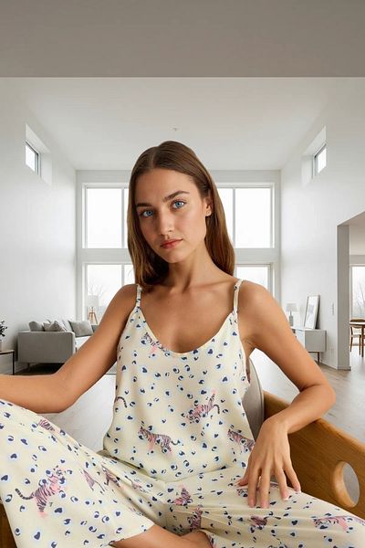 PayBuy Women's Animal Pattern Thin Strap Viscose Pajamas Set Comfortable and Stylish Design Custom