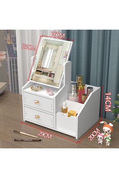 QGC Organizer for Cosmetics with Mirror, Drawers, 28.5x20x15.5cm, White