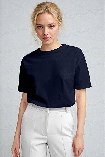 Teenage Millionaire Women's Navy Blue Breathable Crew Neck Regular Fit Regula...