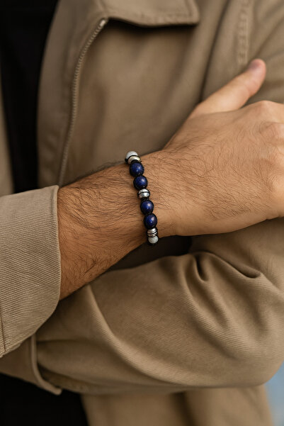 Natural Jewelleryy Doğal Taş Erkek Bileklik – Lapis Lazuli & Labradorit – Ayarlanabilir Örgü Model
