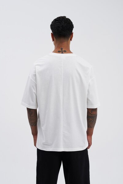 Machinist UNISEX OVERSİZE BÜYÜK BEDEN BASİC PAMUKLU T-SHİRT ECRU