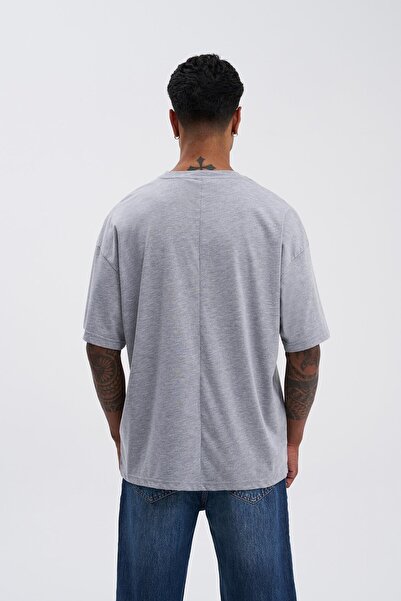 Machinist Erkek Basic Super Pamuklu Oversize Gri Melanj Tişört