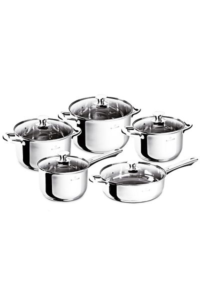Berlinger Haus 10 Pcs Cookware Set Stainless Steel Pots Shiny Gourmet Line Induction All Stoves Oven/dishwash Safe
