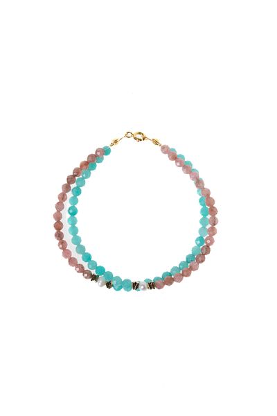 OSMANLI DEĞERLİ TAŞ Certified Rhodochrosite-Amazonite-Pearl Natural Stone Bracelet