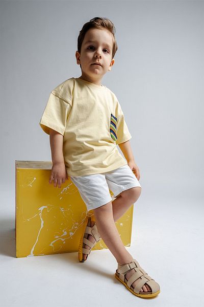 mnpc Unisex Children's Light Yellow Genuine Leather Cork Sole Daily Children's Sandals