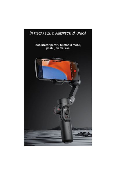 OBRALIX Stabilizator Imagine Telefon, 3 Axe, Bluetooth, Pliabil, Tripod inclus, Negru,