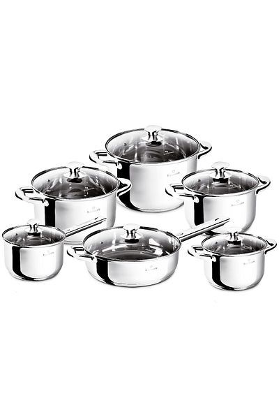 Berlinger Haus 12 Pcs Cookware Set Stainless Steel Pots Shiny Gourmet Line Induction All Stoves Dishwasher Safe