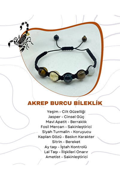 Saff Doğal Taş Scorpio Natural Stone Macrame Bracelet212181