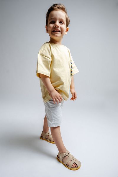 mnpc Unisex Children's Light Yellow Genuine Leather Cork Sole Daily Children's Sandals