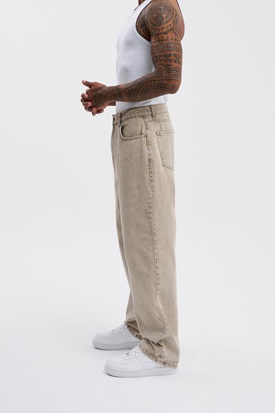 Machinist Pantaloni largi pentru bărbați, cu efect de jeans, bej