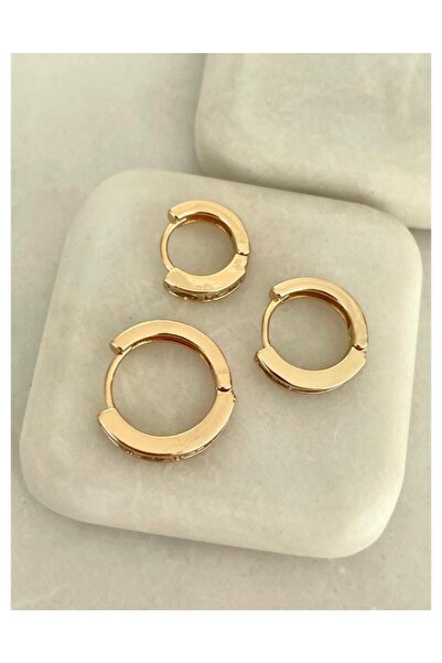 petit bijou Kadın Altın Çelik Küpe Set, Zirkon Taşlı Halka Küpe, Çoklu Set Küpe,3'lü Küpe, Kombin Küpe