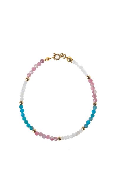 OSMANLI DEĞERLİ TAŞ Certified Tourmaline-Moonstone-Apatite Natural Stone Bracelet