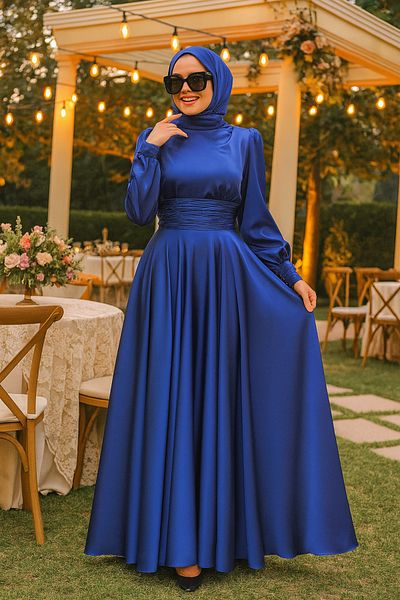 Neva Style ثنيات فستان سهرة حجاب باللون الأزرق النيلي 2511ım