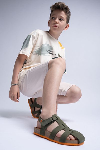 mnpc Unisex Kids Khaki Genuine Leather Cork Sole Daily Children's Sandals
