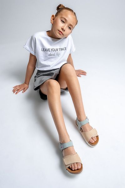 mnpc Unisex Children's Yellow-Water Green Genuine Leather Cork Sole Daily Children's Sandals