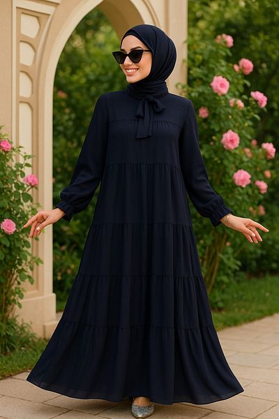 Neva Style Φόρεμα σιφόν με πτυχωτό μπλε ναυτικό 23601L