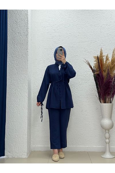 MİHRA STORE Costum detaliat cu cusături Tiredra-EU2800 bleumarin