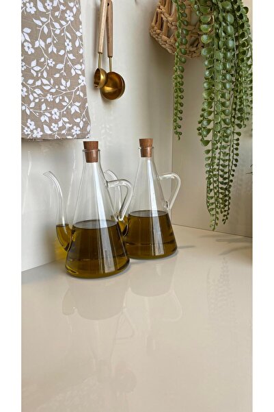 RUMİKA HOME Mantar Kapaklı Borosilikat Cam Sirkelik ve Yağdanlık 2'li Takım 5...