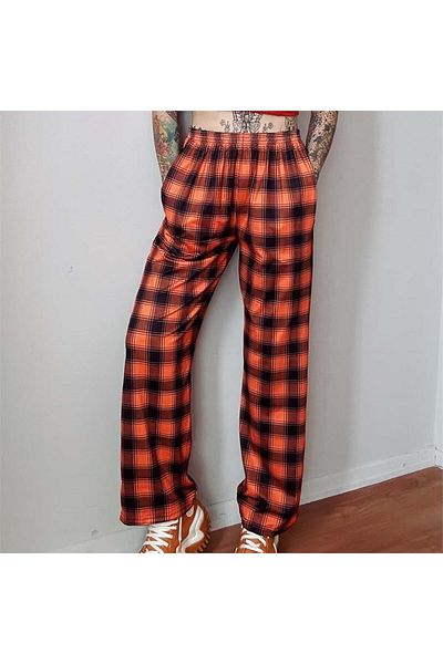 Köstebek Harajuku Anime Πορτοκαλί Μαύρο Καρό Unisex Casual Παντελόνι